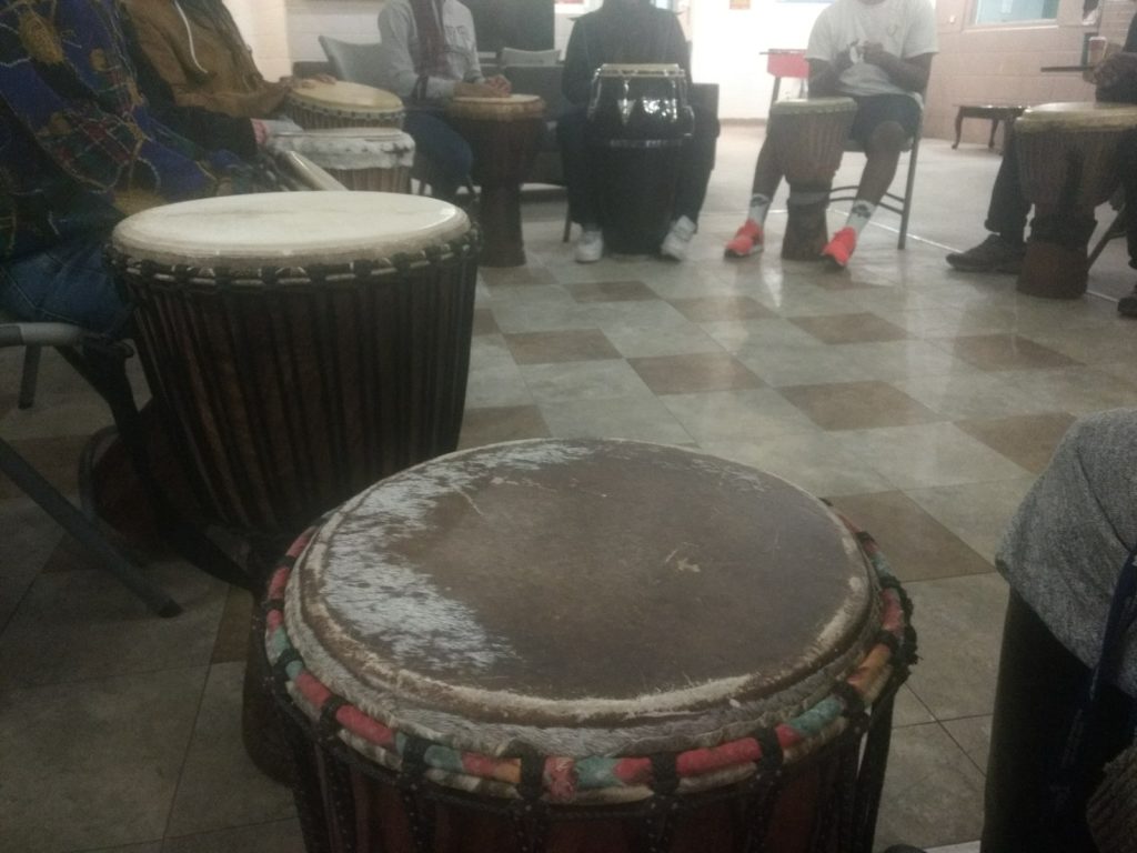 03-march-15-rec-drumming Picture of traditional African drums.