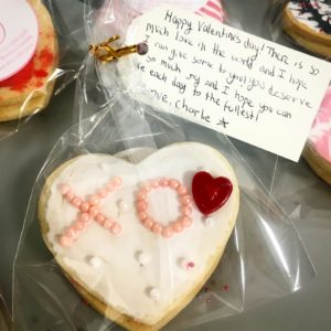Cookie Gram with heart shaped, decorated cookie and personalized note.