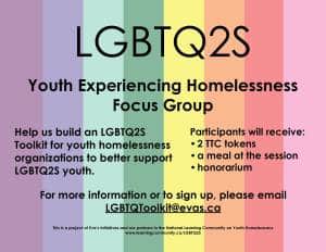 LGBTQ2S Youth Experiencing Homelessness Focus Group Poster