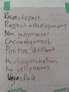 Ground rules written on a large sheet of paper