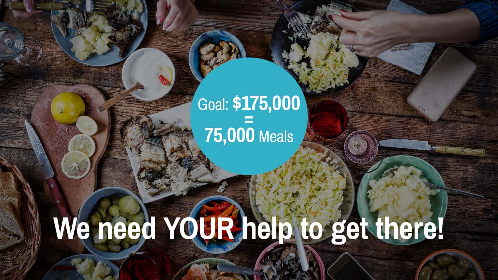 Goal 175000 75000 meals we need YOUR help to get there Goal: $175,000 = 75,000 meals ... we need YOUR help to get there!