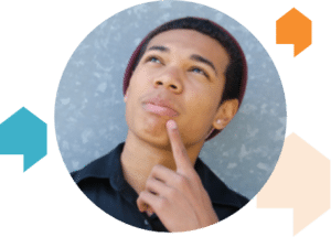 Young man pondering with finger on his chin